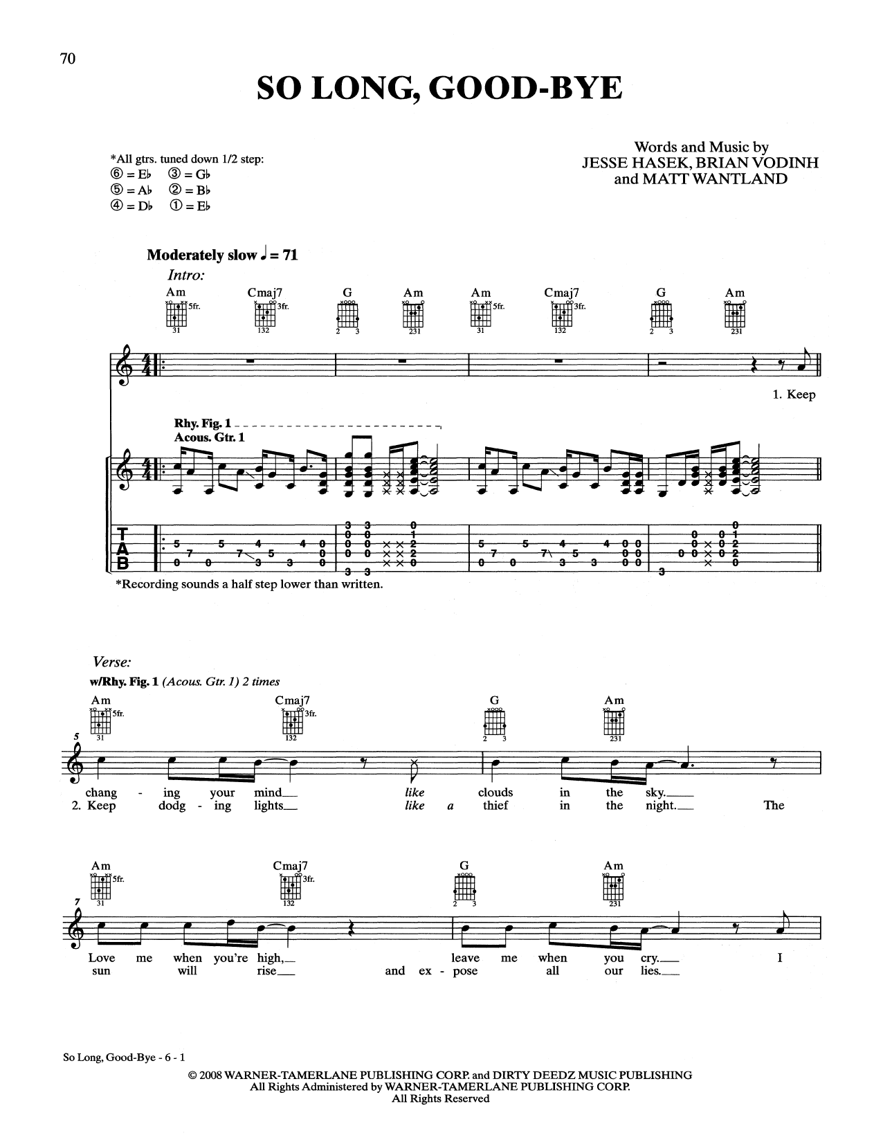 10 Years So Long, Good-Bye sheet music notes and chords arranged for Guitar Tab