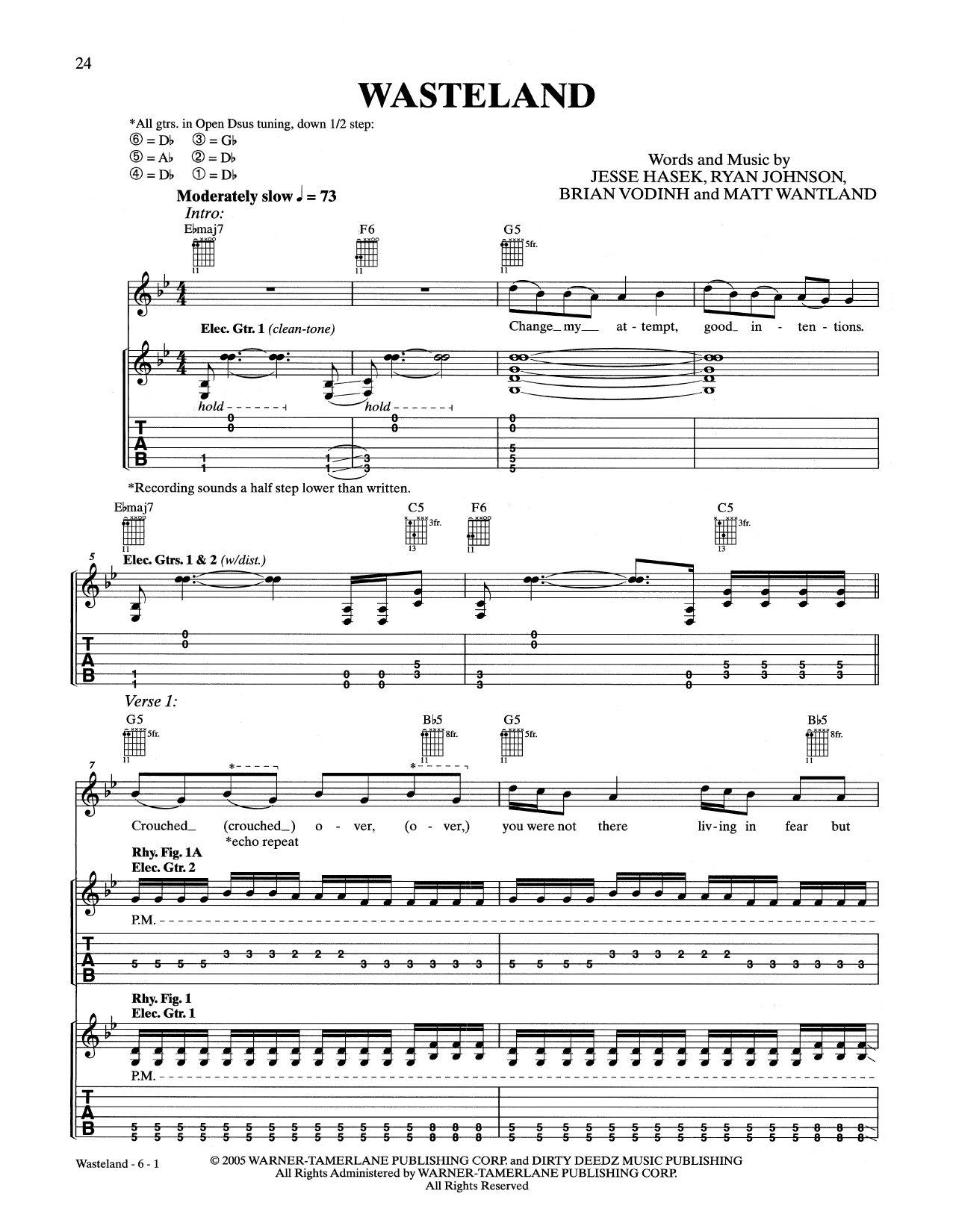 10 Years Wasteland sheet music notes and chords arranged for Guitar Tab