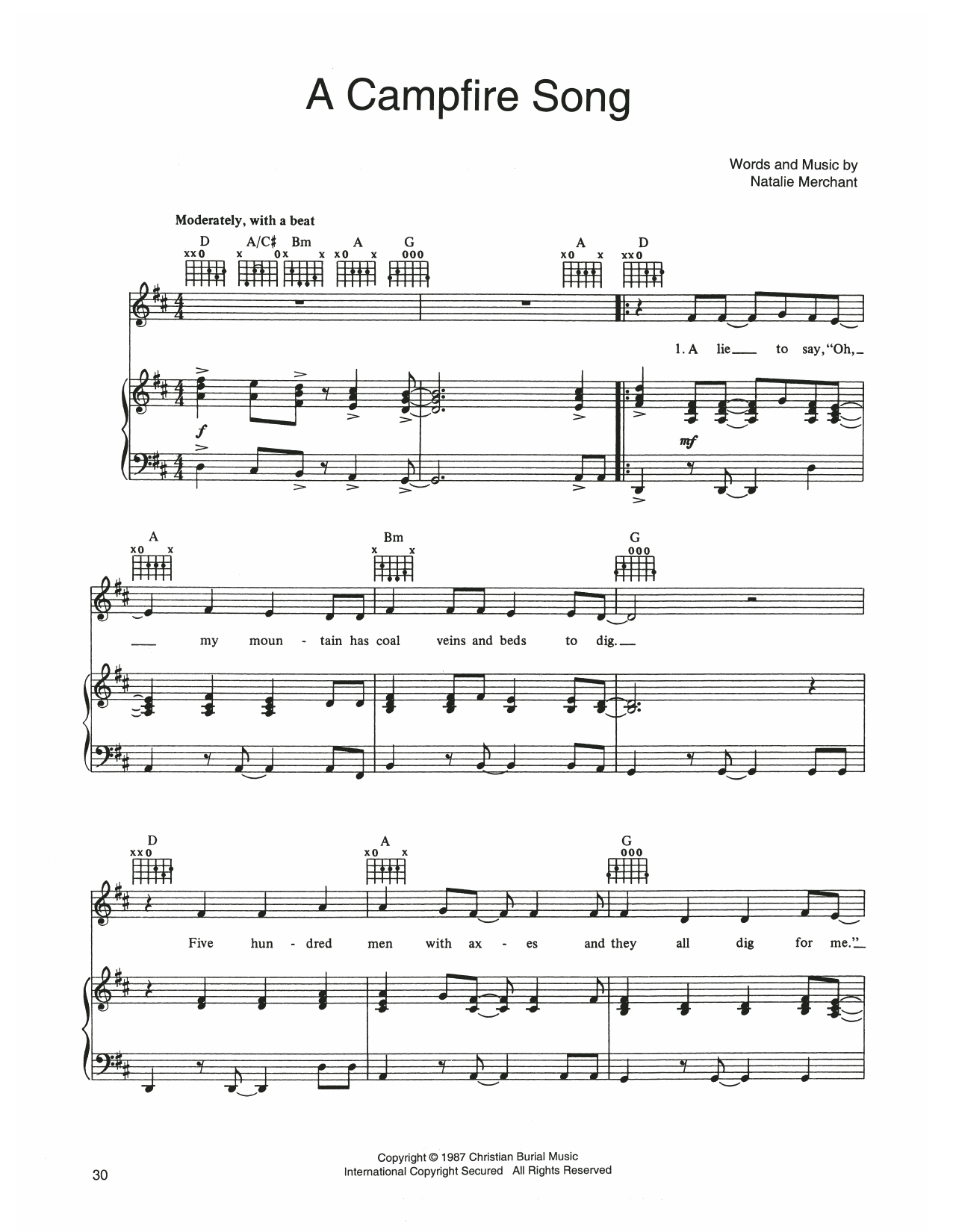 10,000 Maniacs A Campfire Song sheet music notes and chords arranged for Piano, Vocal & Guitar Chords (Right-Hand Melody)