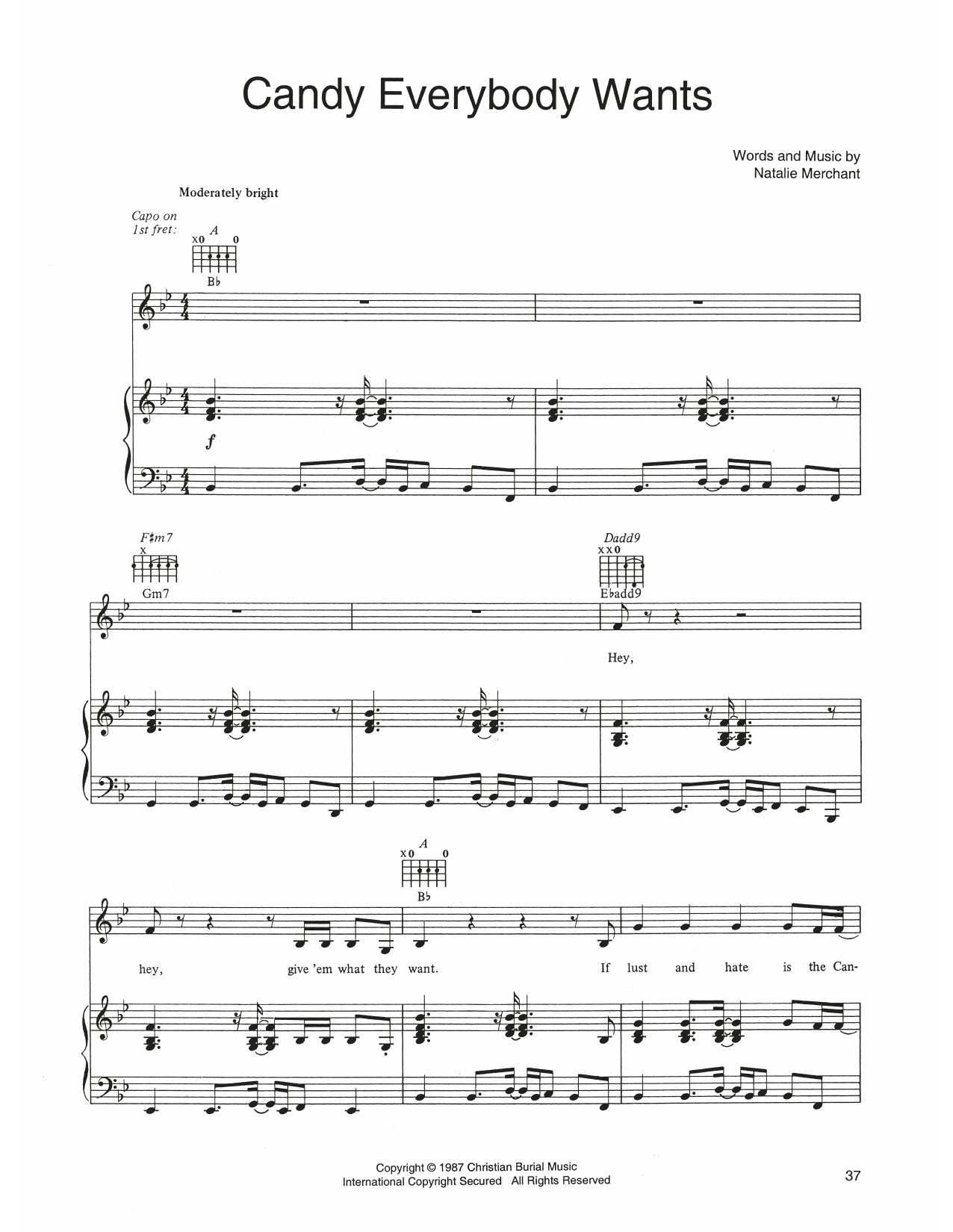10,000 Maniacs Candy Everybody Wants sheet music notes and chords arranged for Piano, Vocal & Guitar Chords (Right-Hand Melody)