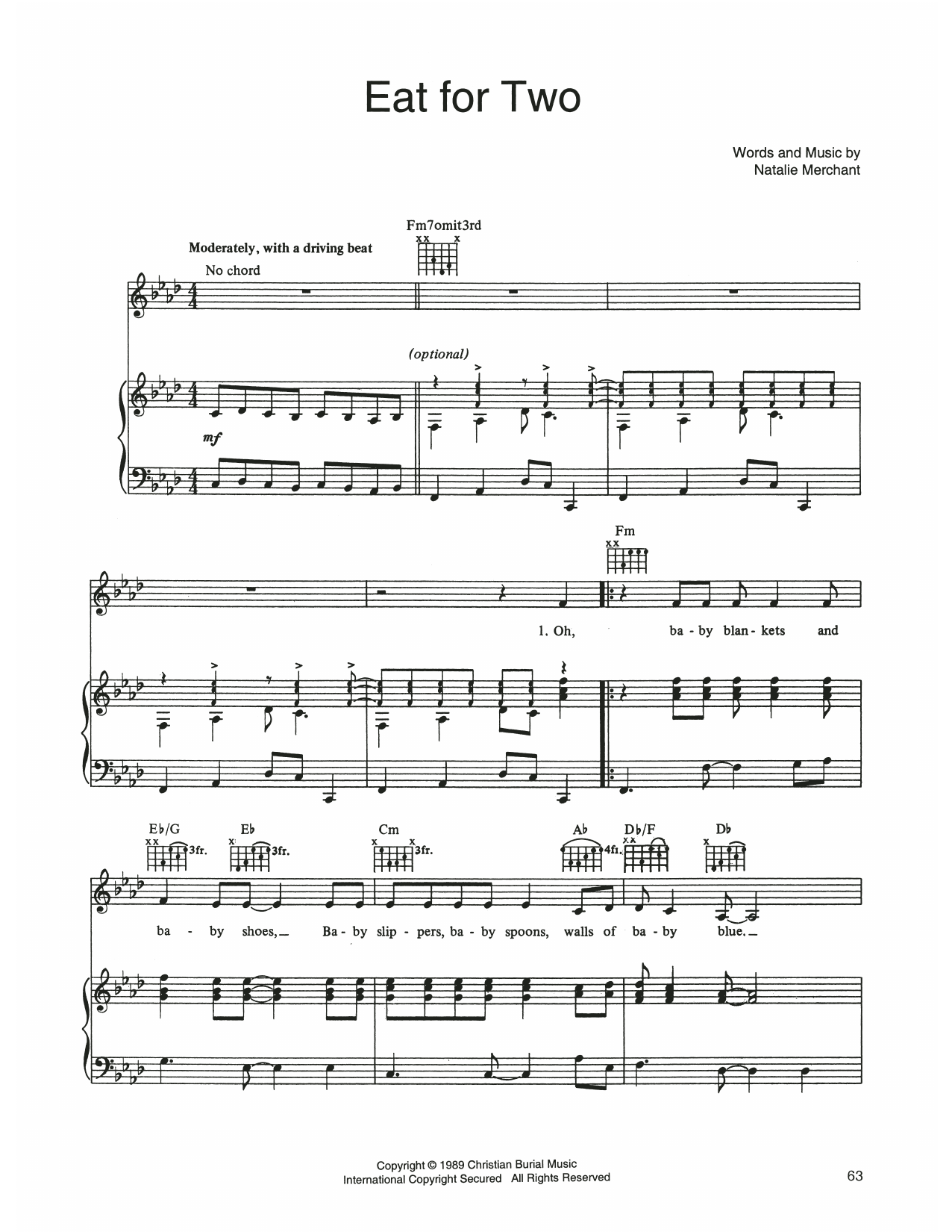 10,000 Maniacs Eat For Two sheet music notes and chords arranged for Piano, Vocal & Guitar Chords (Right-Hand Melody)