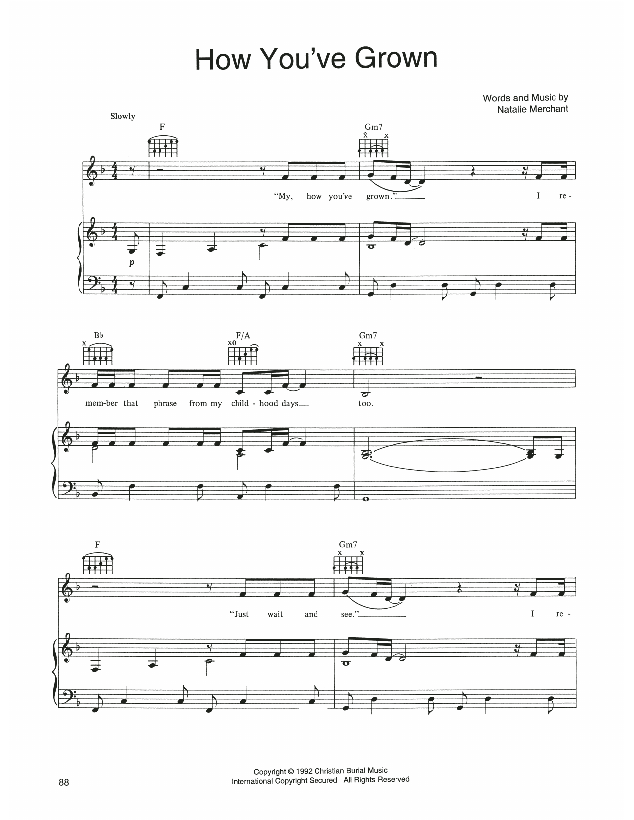 10,000 Maniacs How You've Grown sheet music notes and chords arranged for Piano, Vocal & Guitar Chords (Right-Hand Melody)