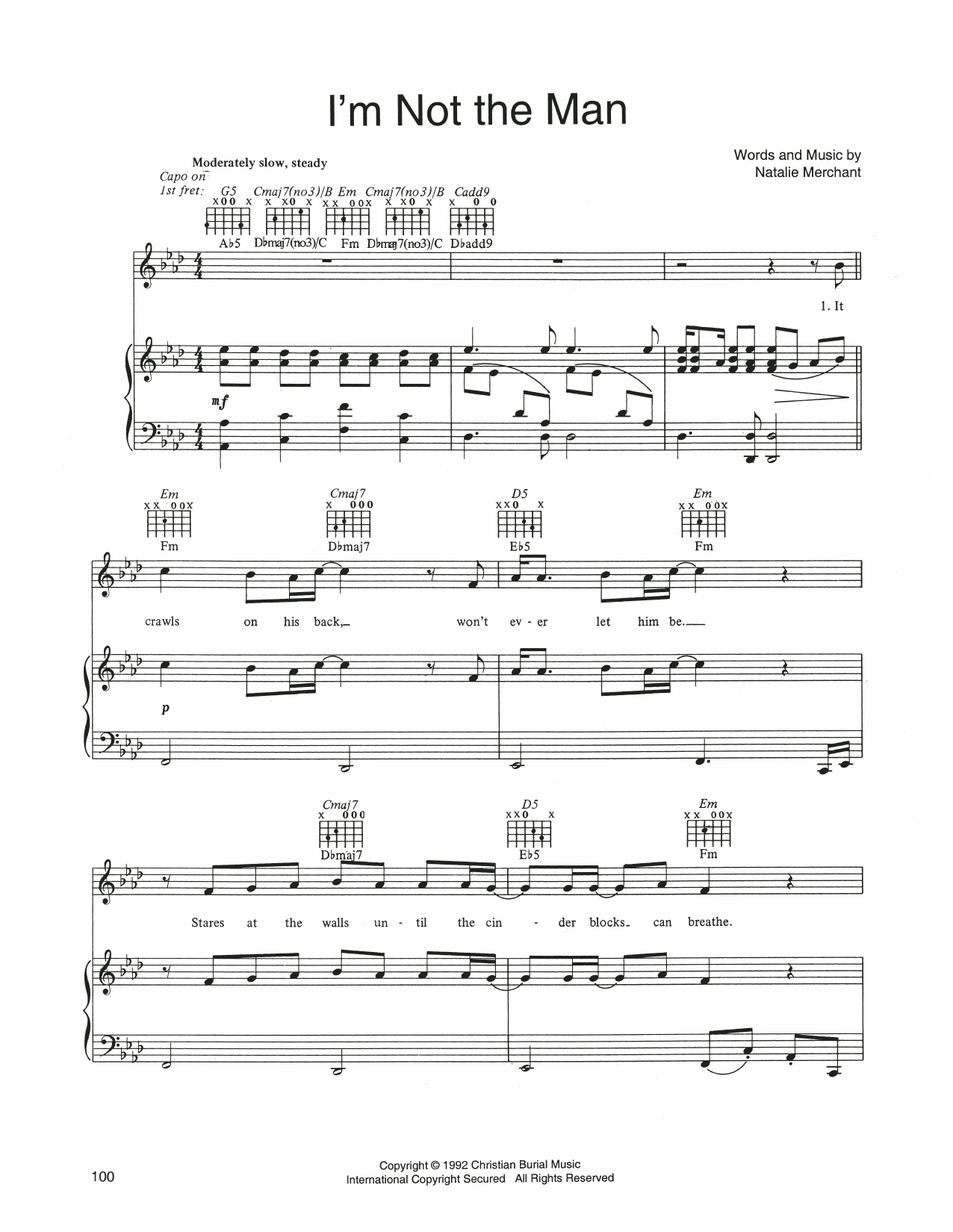 10,000 Maniacs I'm Not The Man sheet music notes and chords arranged for Piano, Vocal & Guitar Chords (Right-Hand Melody)
