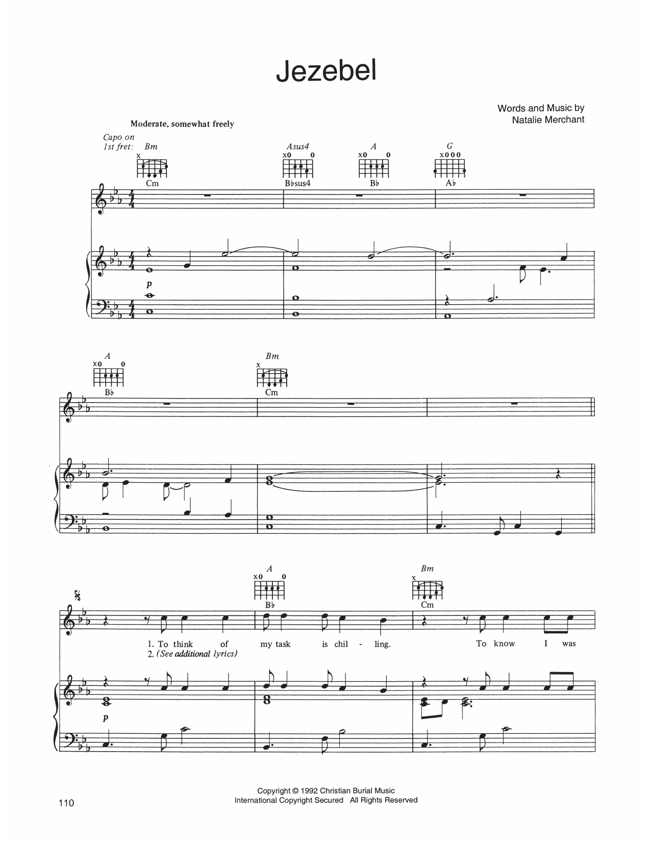 10,000 Maniacs Jezebel sheet music notes and chords arranged for Piano, Vocal & Guitar Chords (Right-Hand Melody)