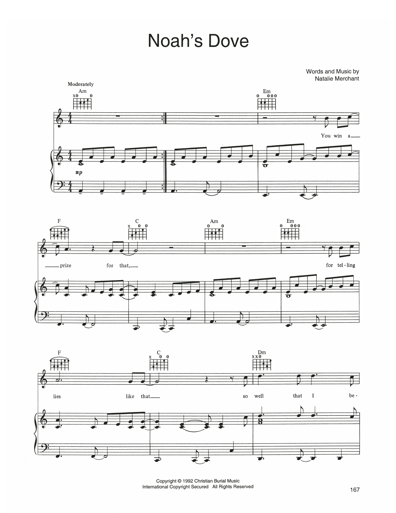 10,000 Maniacs Noah's Dove sheet music notes and chords arranged for Piano, Vocal & Guitar Chords (Right-Hand Melody)