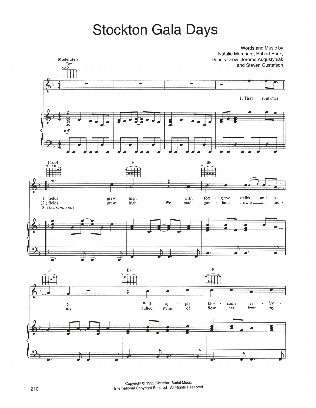 10,000 Maniacs Stockton Gala Days sheet music notes and chords arranged for Piano, Vocal & Guitar Chords (Right-Hand Melody)