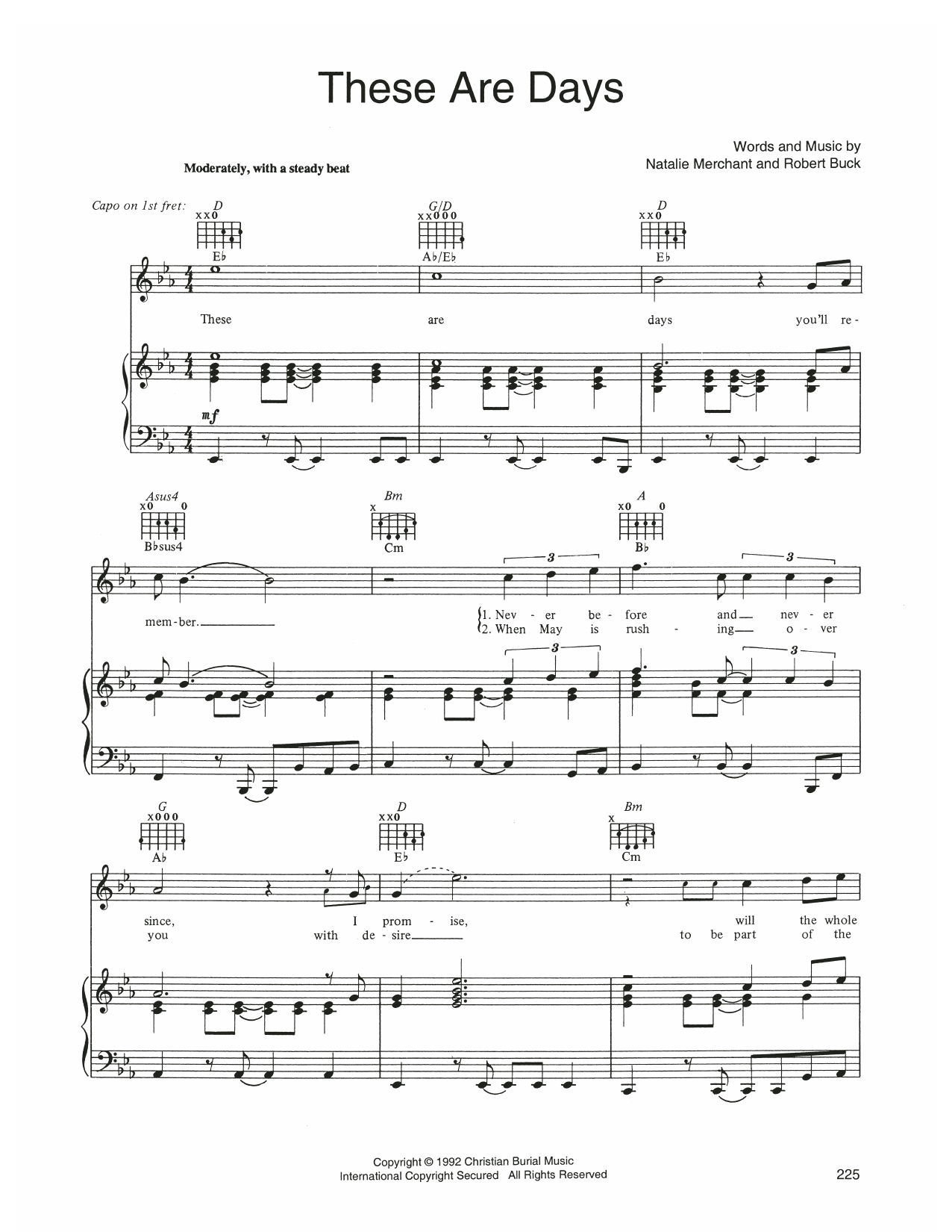 10,000 Maniacs These Are Days sheet music notes and chords arranged for Piano, Vocal & Guitar Chords (Right-Hand Melody)