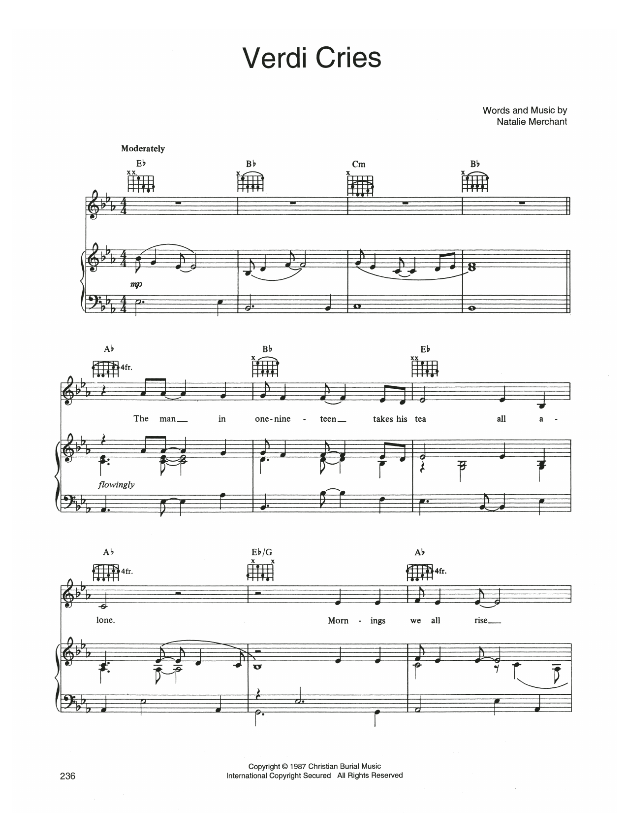 10,000 Maniacs Verdi Cries sheet music notes and chords arranged for Piano, Vocal & Guitar Chords (Right-Hand Melody)