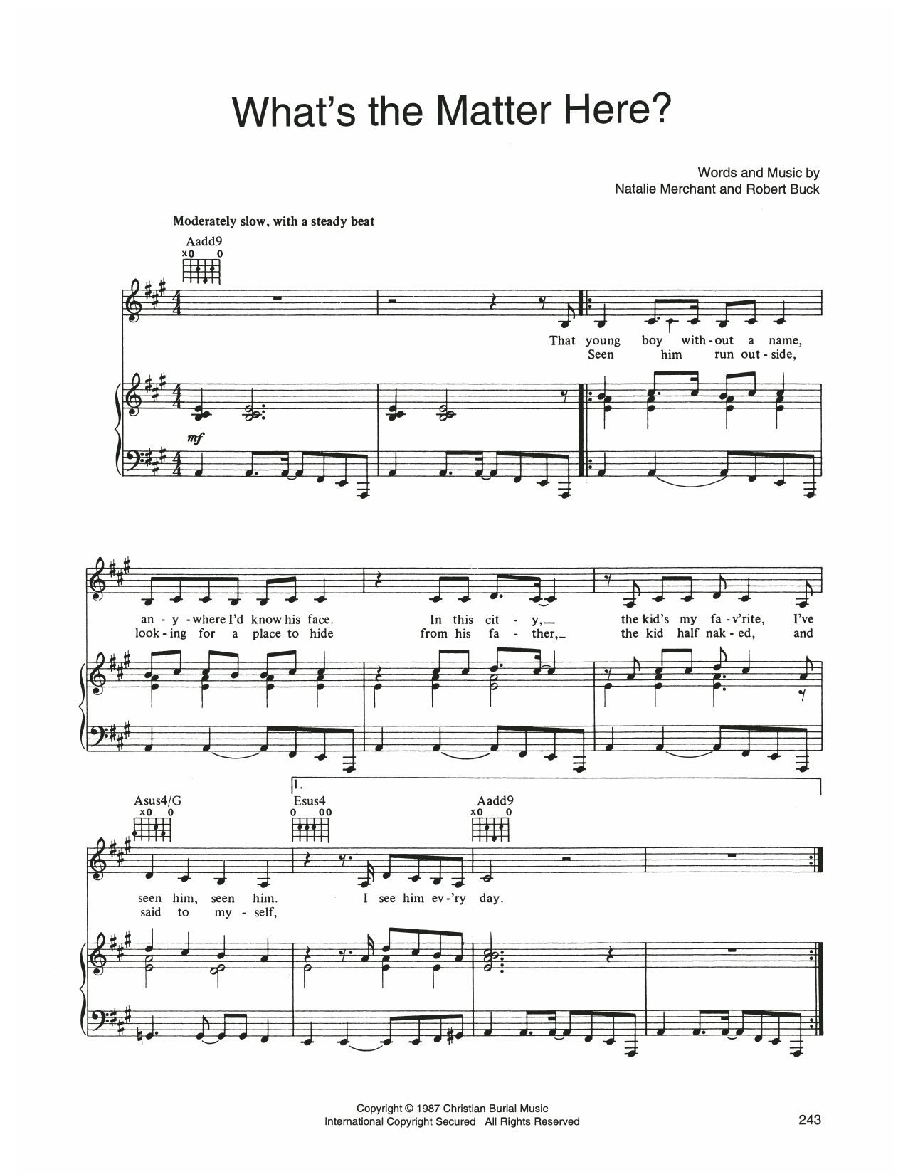 10,000 Maniacs What's The Matter Here? sheet music notes and chords arranged for Piano, Vocal & Guitar Chords (Right-Hand Melody)