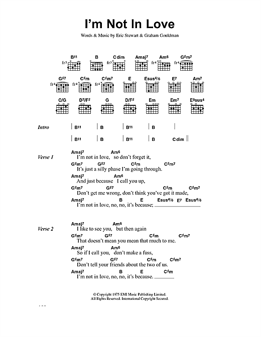 10Cc I'm Not In Love sheet music notes and chords arranged for Real Book – Melody, Lyrics & Chords