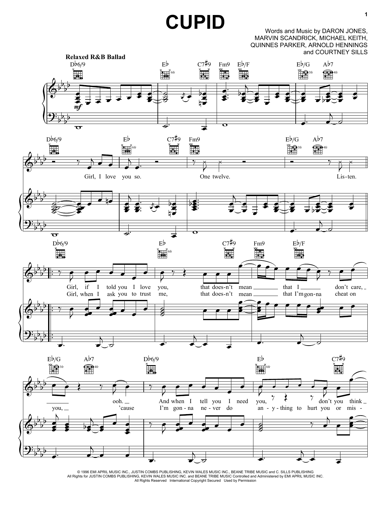 112 Cupid sheet music notes and chords arranged for Piano, Vocal & Guitar Chords (Right-Hand Melody)