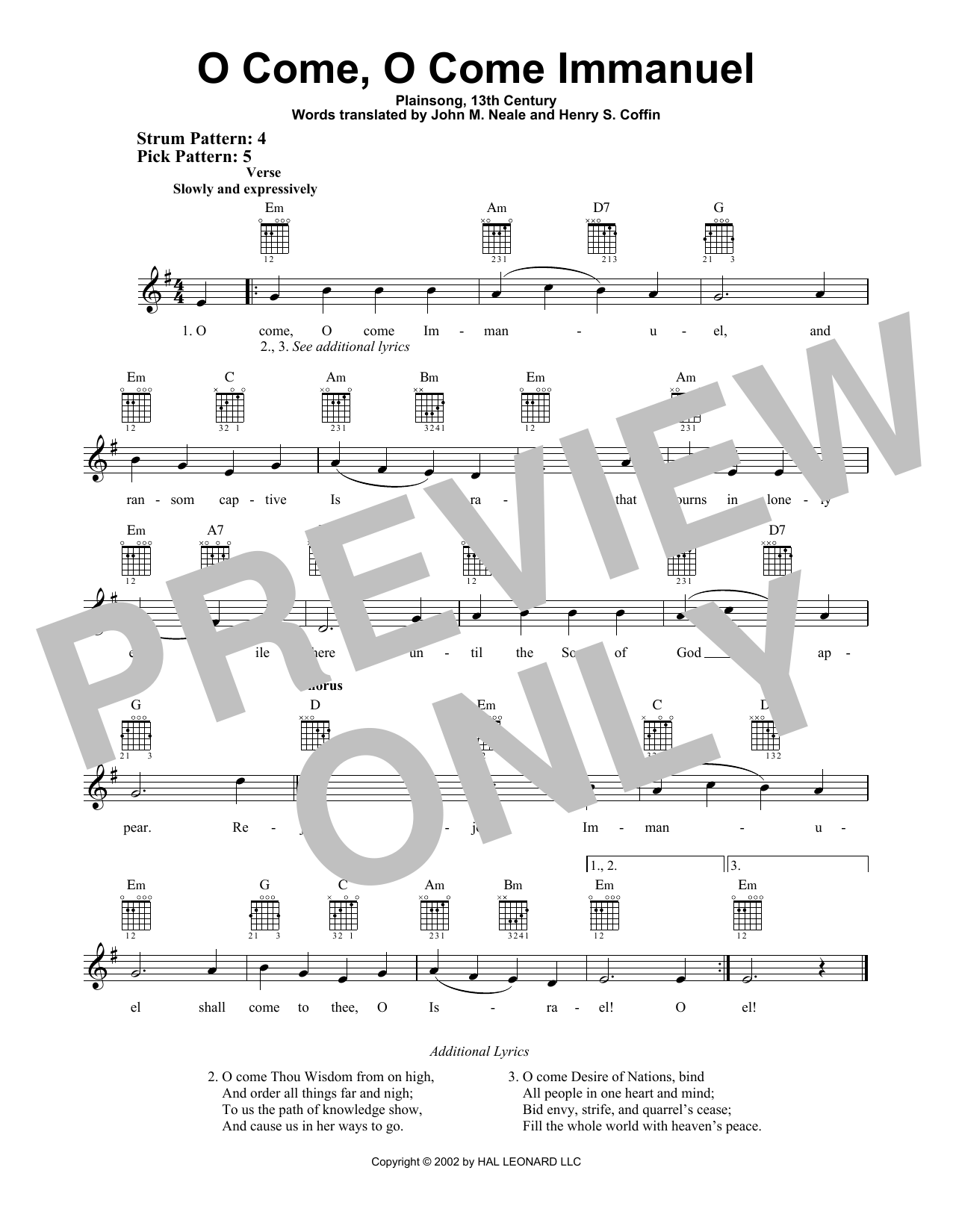 13th Century Plainsong O Come, O Come Immanuel sheet music notes and chords arranged for Easy Guitar