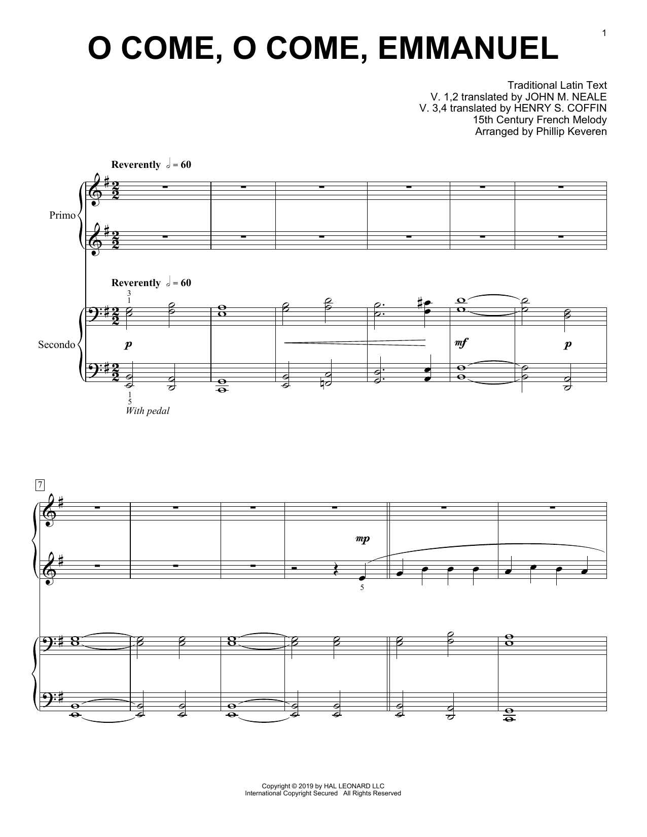 15th Century French Melody O Come, O Come, Emmanuel (arr. Phillip Keveren) sheet music notes and chords arranged for Piano Duet