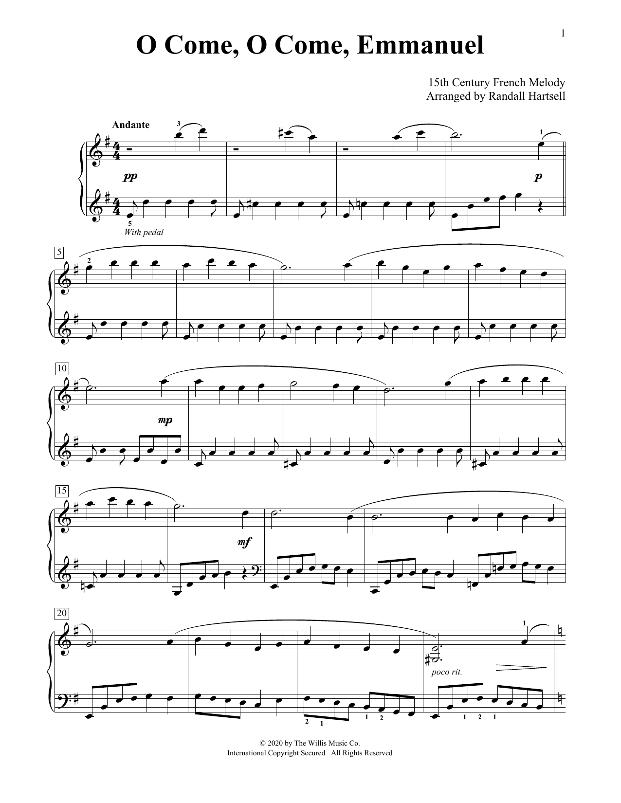 15th Century French Melody O Come, O Come, Emmanuel (arr. Randall Hartsell) sheet music notes and chords arranged for Educational Piano