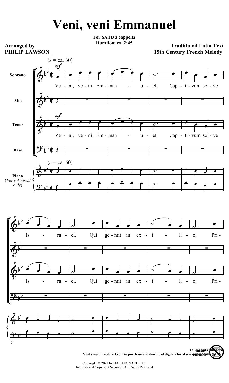 15th Century French Melody Veni, Veni Emmanuel (arr. Philip Lawson) sheet music notes and chords arranged for SATB Choir