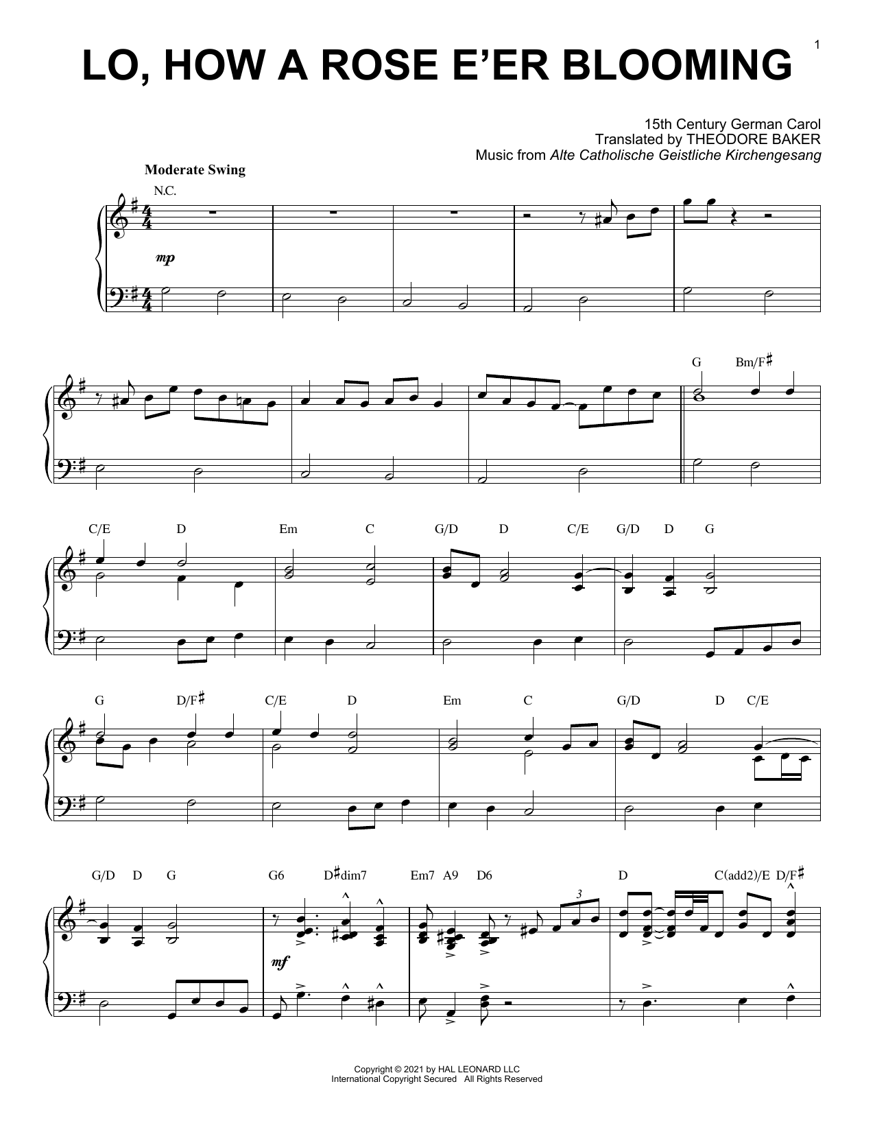 15th Century German Carol Lo, How A Rose E'er Blooming [Jazz version] (arr. Brent Edstrom) sheet music notes and chords arranged for Piano Solo