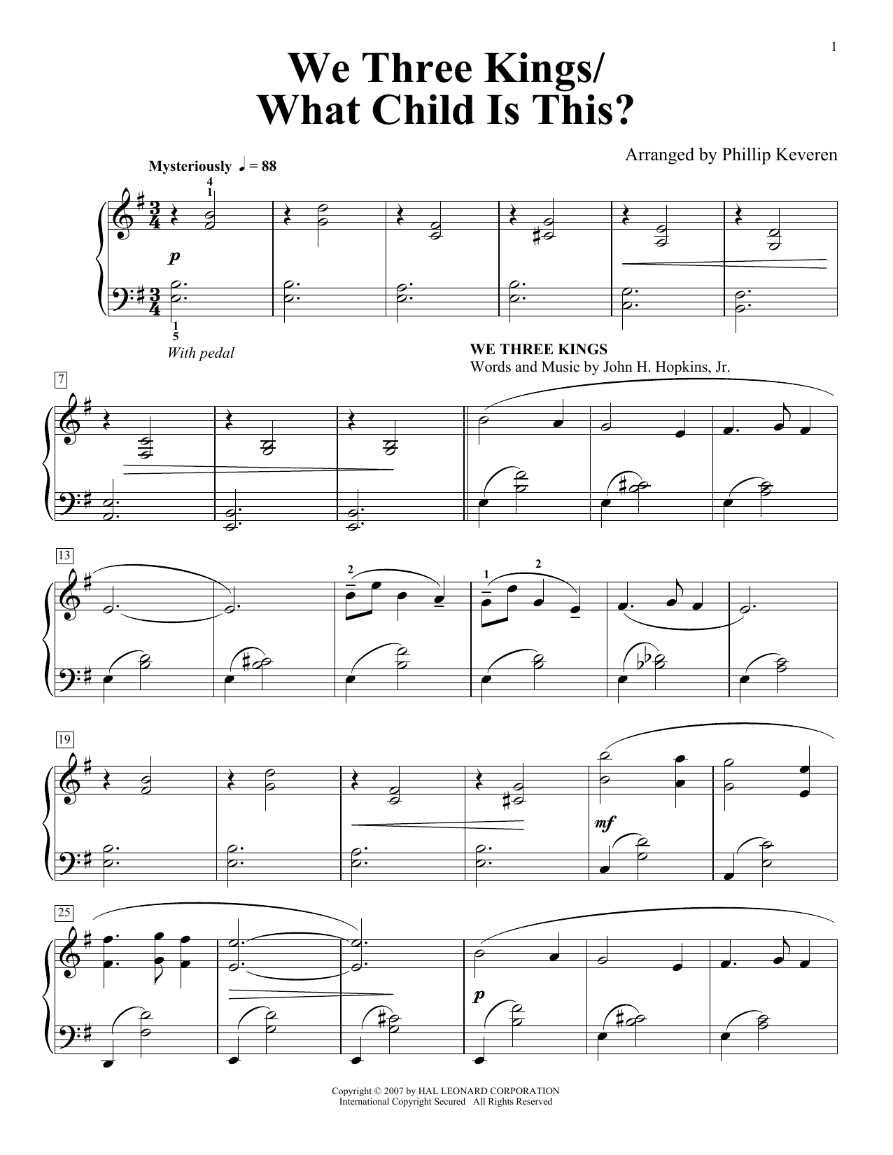 16th Century English Melody We Three Kings/What Child Is This (arr. Phillip Keveren) sheet music notes and chords arranged for Piano Solo