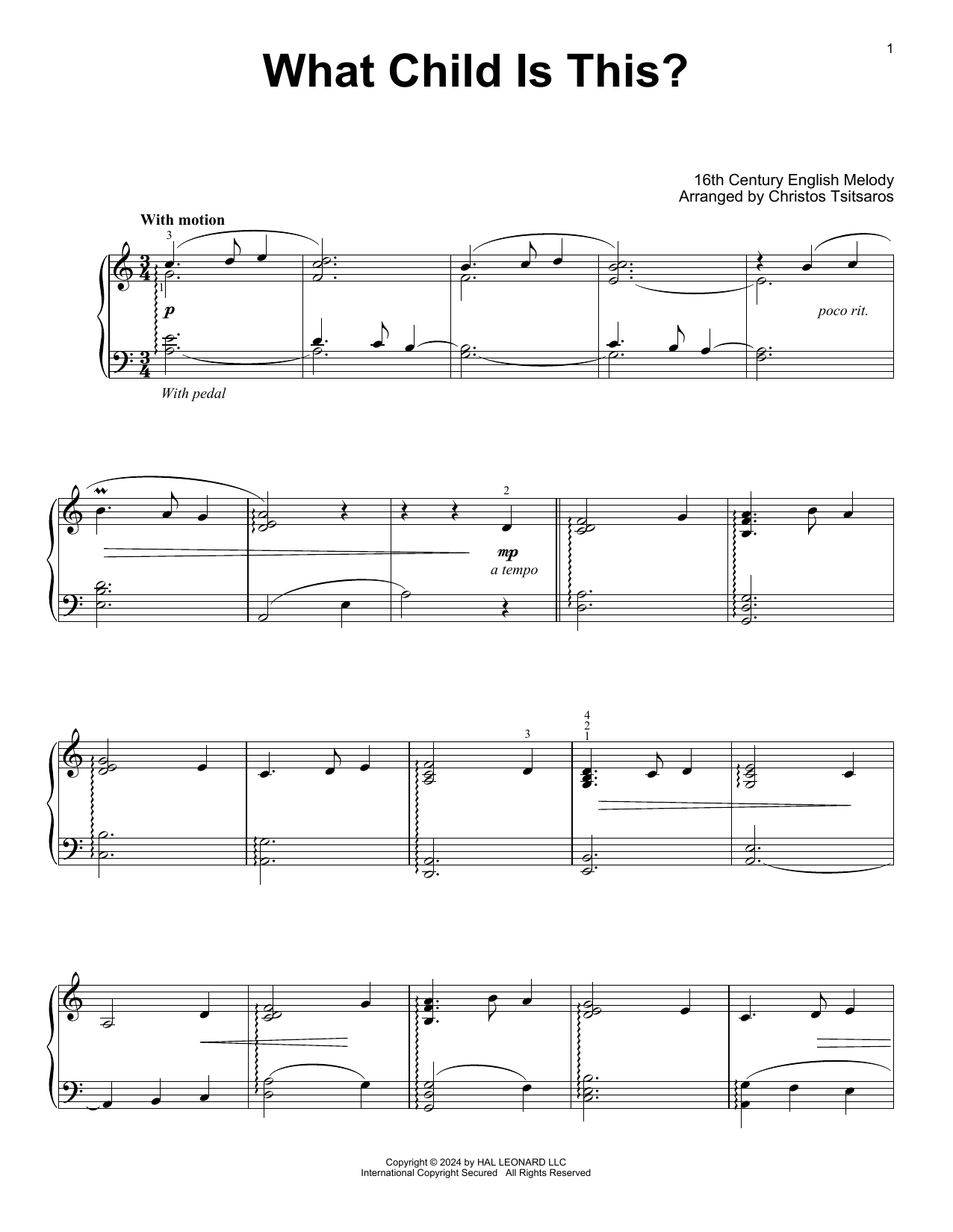 16th Century English Melody What Child Is This? (arr. Christos Tsitsaros) sheet music notes and chords arranged for Easy Piano Solo