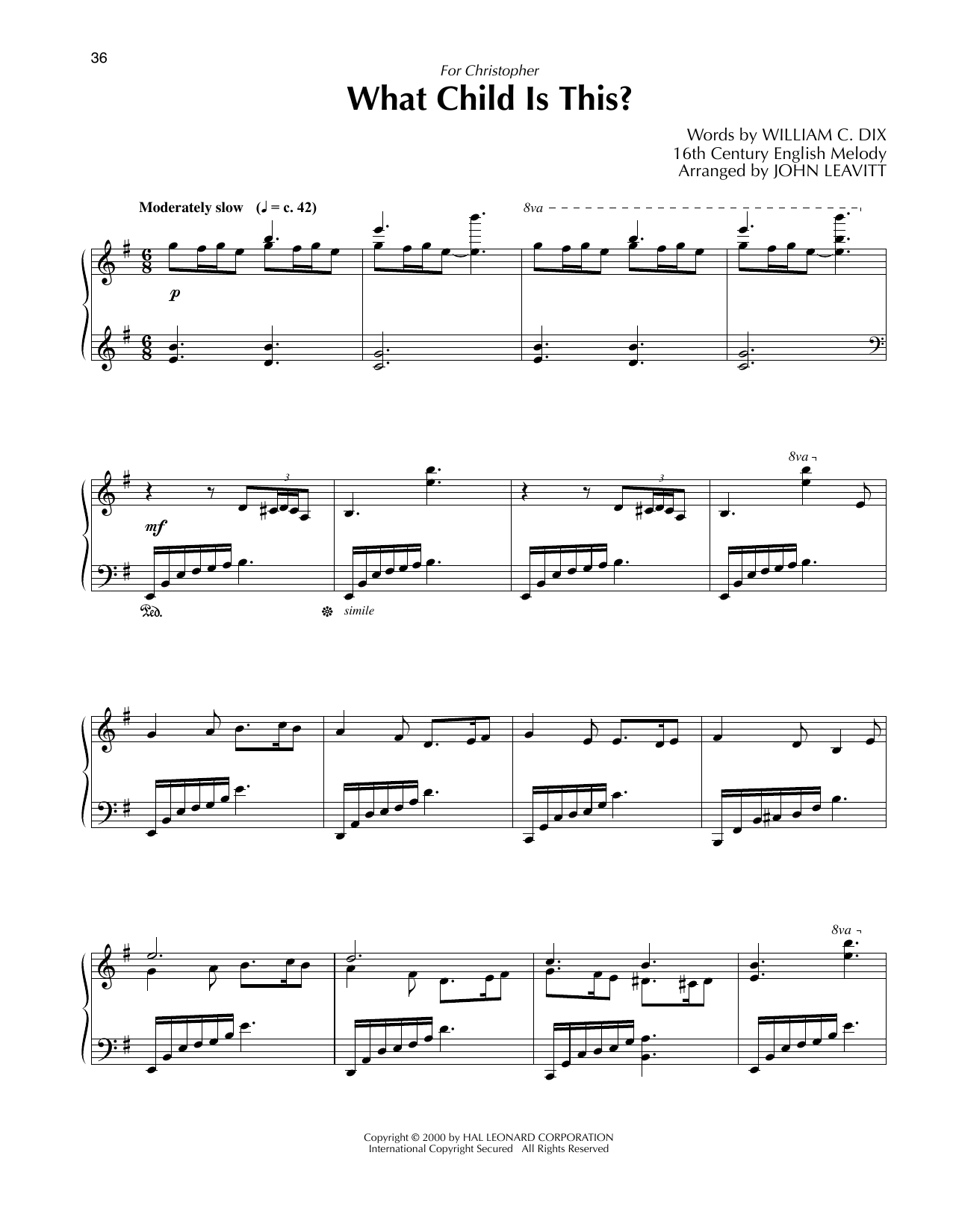 16th Century English Melody What Child Is This? (arr. John Leavitt) sheet music notes and chords arranged for Piano Solo