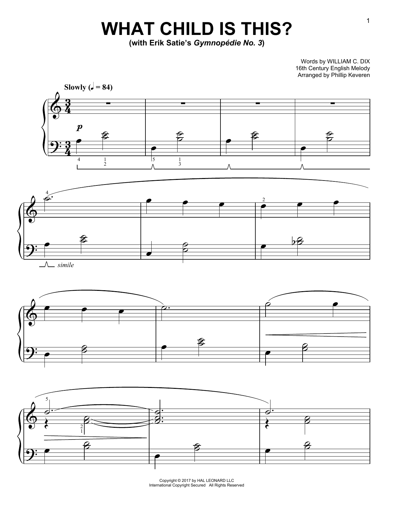 16th Century English Melody What Child Is This? [Classical version] (arr. Phillip Keveren) sheet music notes and chords arranged for Easy Piano