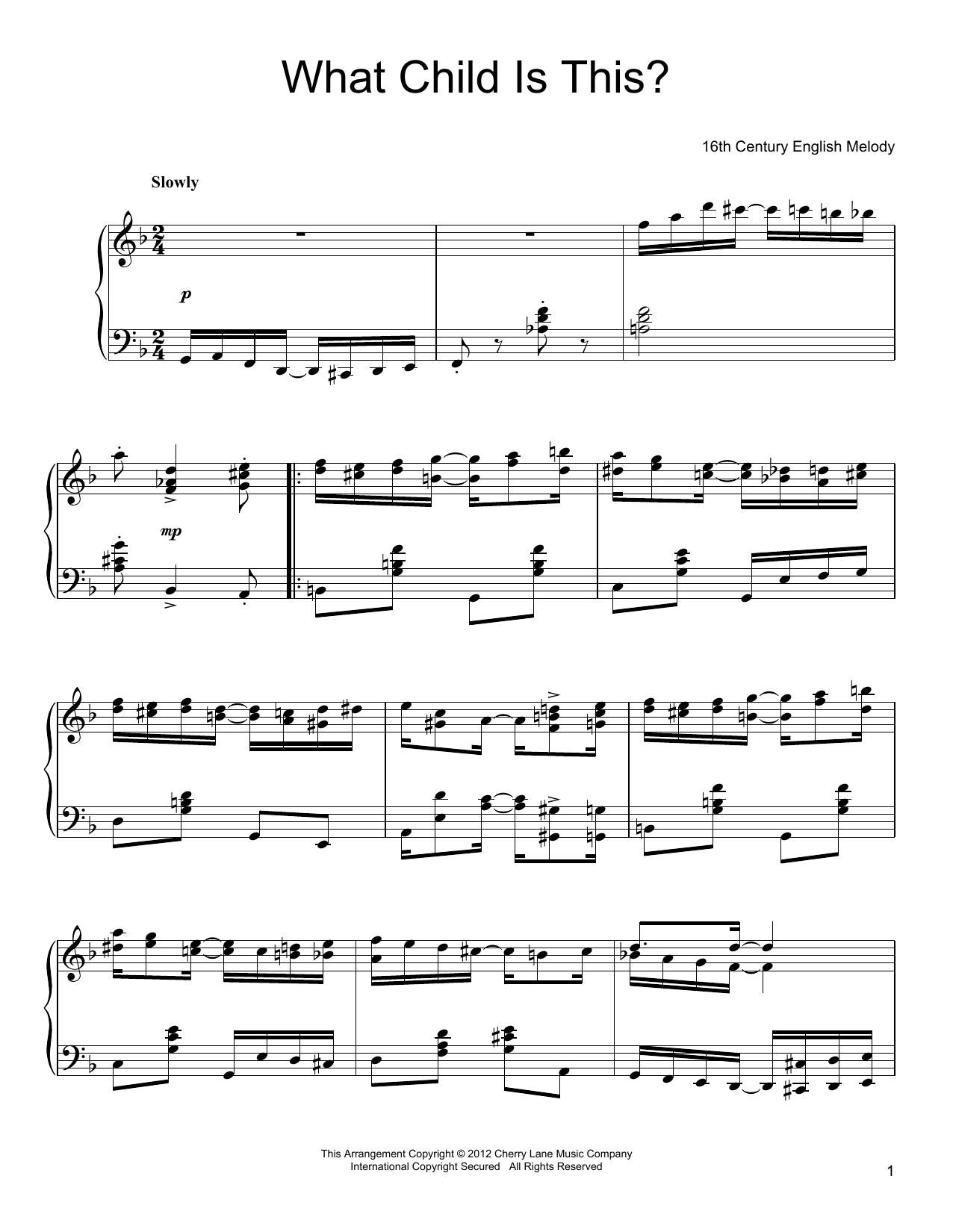 16th Century English Melody What Child Is This? [Ragtime version] sheet music notes and chords arranged for Piano Solo