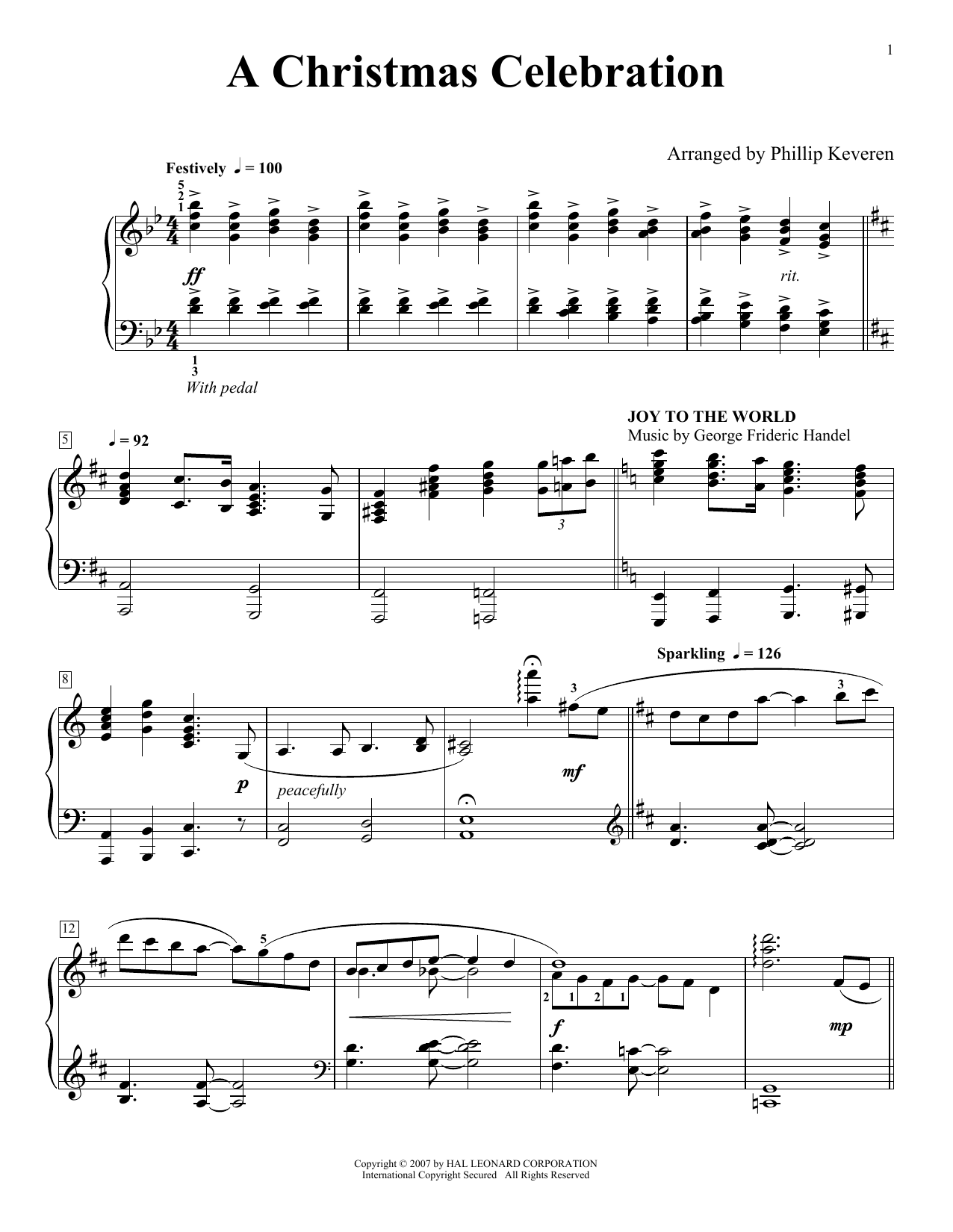 17th Century English Carol A Christmas Celebration (arr. Phillip Keveren) sheet music notes and chords arranged for Piano Solo