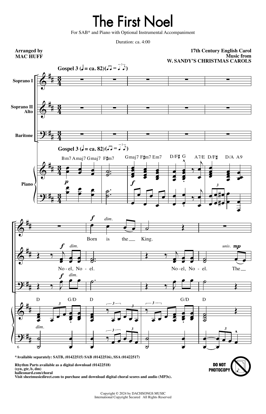 17th Century English Carol The First Noel (arr. Mac Huff) sheet music notes and chords arranged for SSA Choir