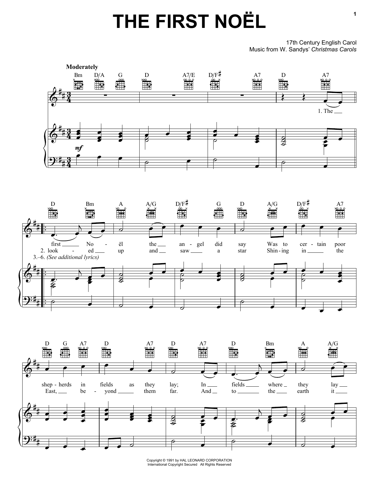 17th Century English Carol The First Noel sheet music notes and chords arranged for Easy Guitar