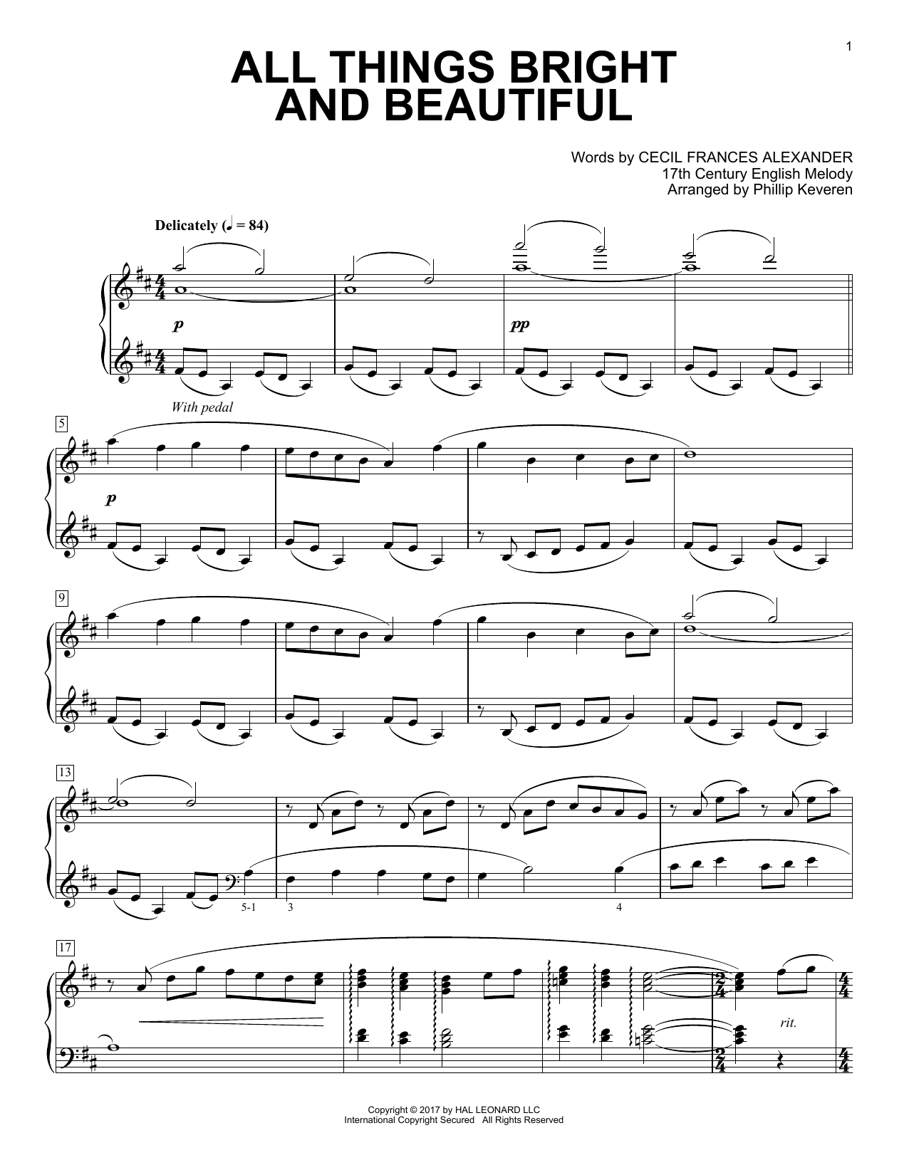 17th Century English Melody All Things Bright And Beautiful (arr. Phillip Keveren) sheet music notes and chords arranged for Piano Solo