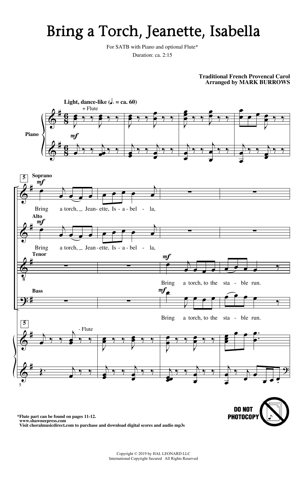 17th Century French Carol Bring A Torch, Jeanette, Isabella (arr. Mark Burrows) sheet music notes and chords arranged for SATB Choir