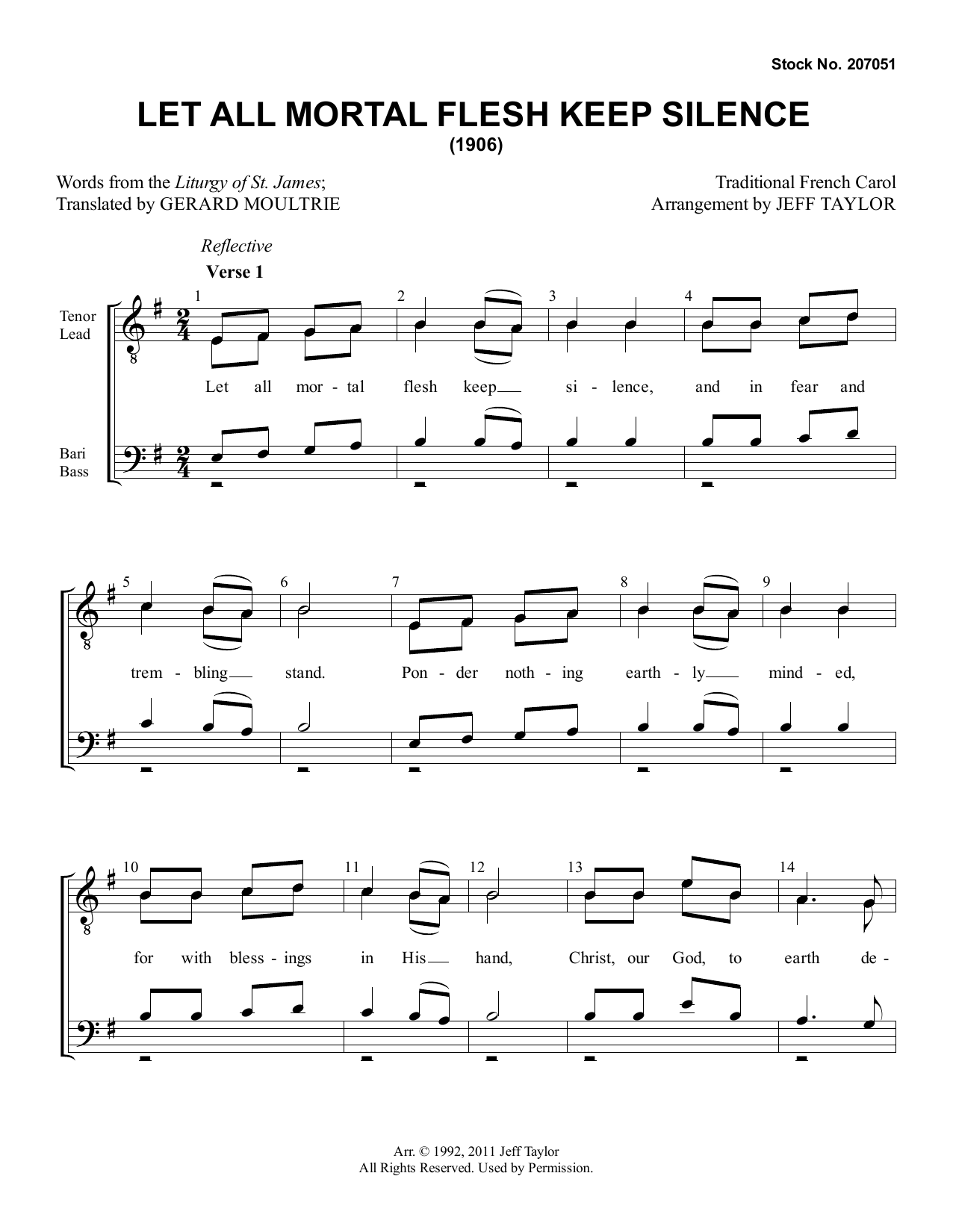 17th Century French Carol Let All Mortal Flesh Keep Silence (arr. Jeff Taylor) sheet music notes and chords arranged for TTBB Choir