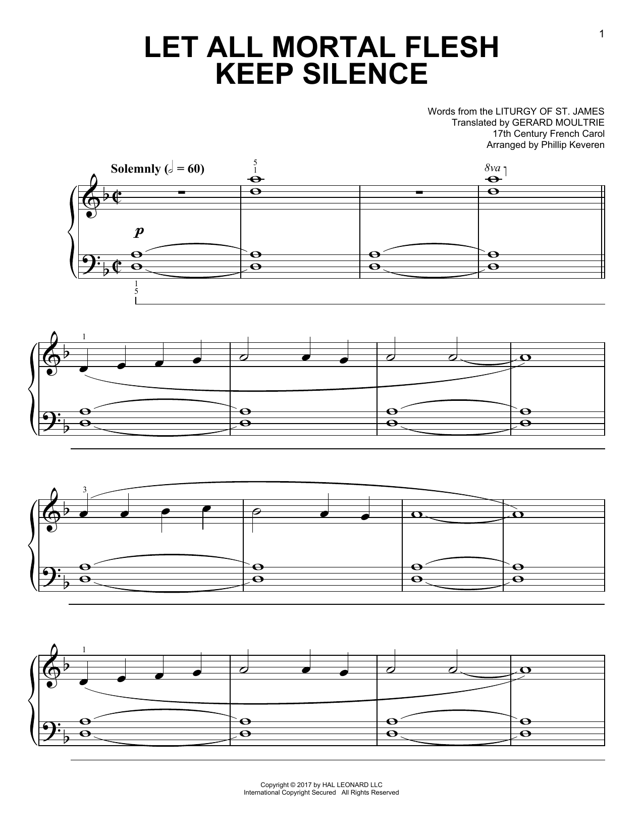 17th Century French Carol Let All Mortal Flesh Keep Silence [Classical version] (arr. Phillip Keveren) sheet music notes and chords arranged for Easy Piano