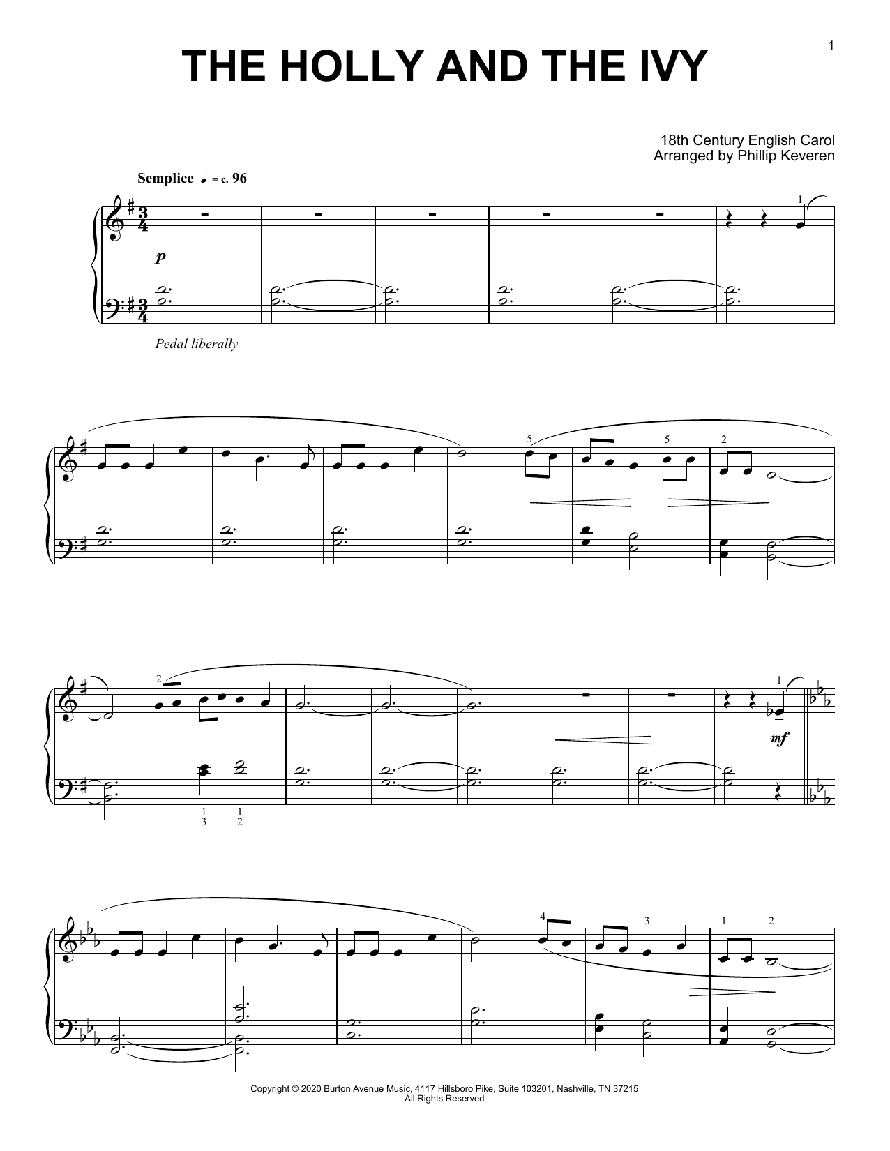 18th Century English Carol The Holly And The Ivy (arr. Phillip Keveren) sheet music notes and chords arranged for Piano Solo
