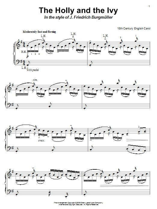 18th Century English Carol The Holly And The Ivy (in the style of Burgmuller) sheet music notes and chords arranged for Piano Solo