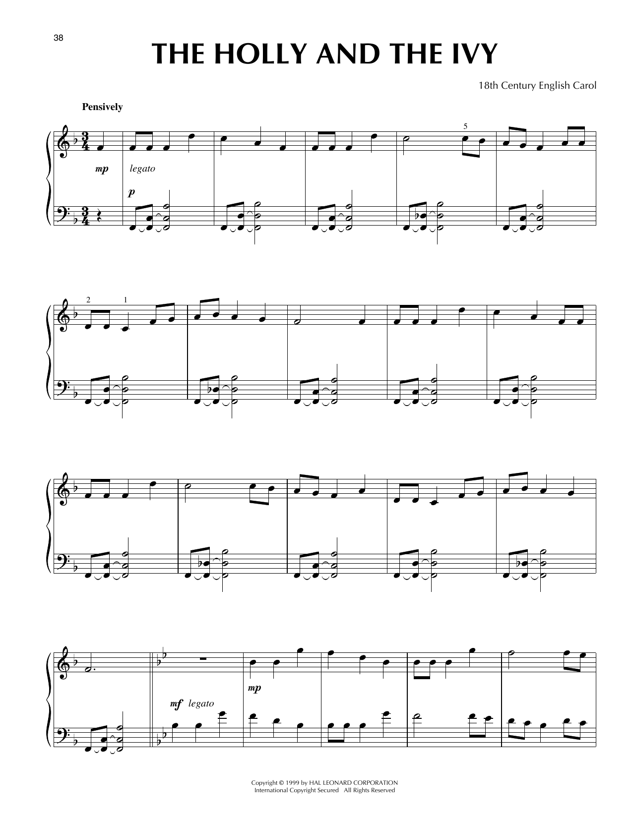18th Century English Carol The Holly And The Ivy [Jazz version] (arr. Frank Mantooth) sheet music notes and chords arranged for Piano Solo