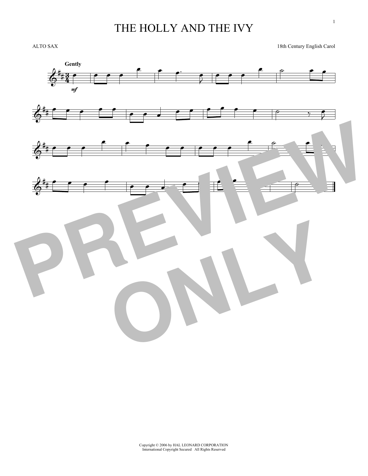 18th Century English Carol The Holly And The Ivy sheet music notes and chords arranged for Guitar Lead Sheet