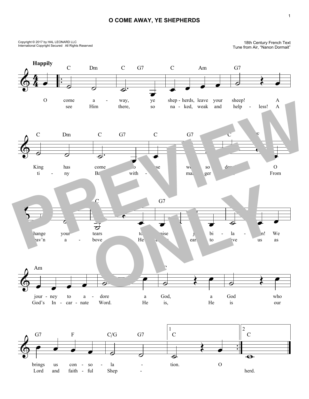 Traditional Carol O Come Away, Ye Shepherds sheet music notes and chords arranged for Lead Sheet / Fake Book
