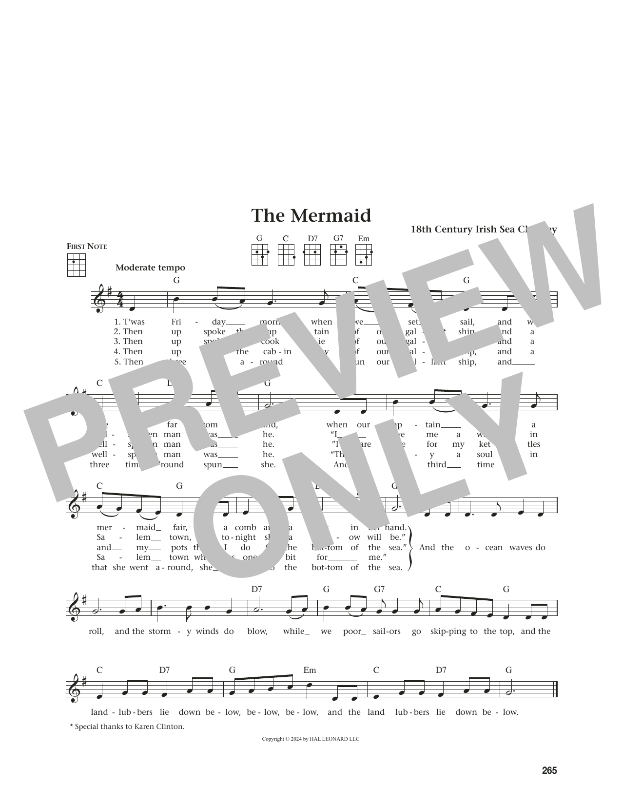 18th Century Sea Chantey The Mermaid (from The Daily Ukulele) (arr. Jim Beloff) sheet music notes and chords arranged for Ukulele
