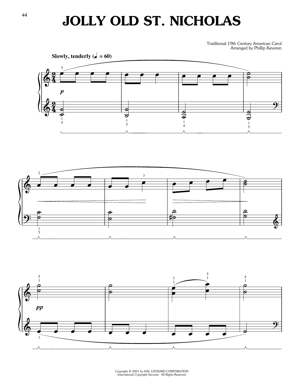 19th Century American Carol Jolly Old St. Nicholas (arr. Phillip Keveren) sheet music notes and chords arranged for Easy Piano