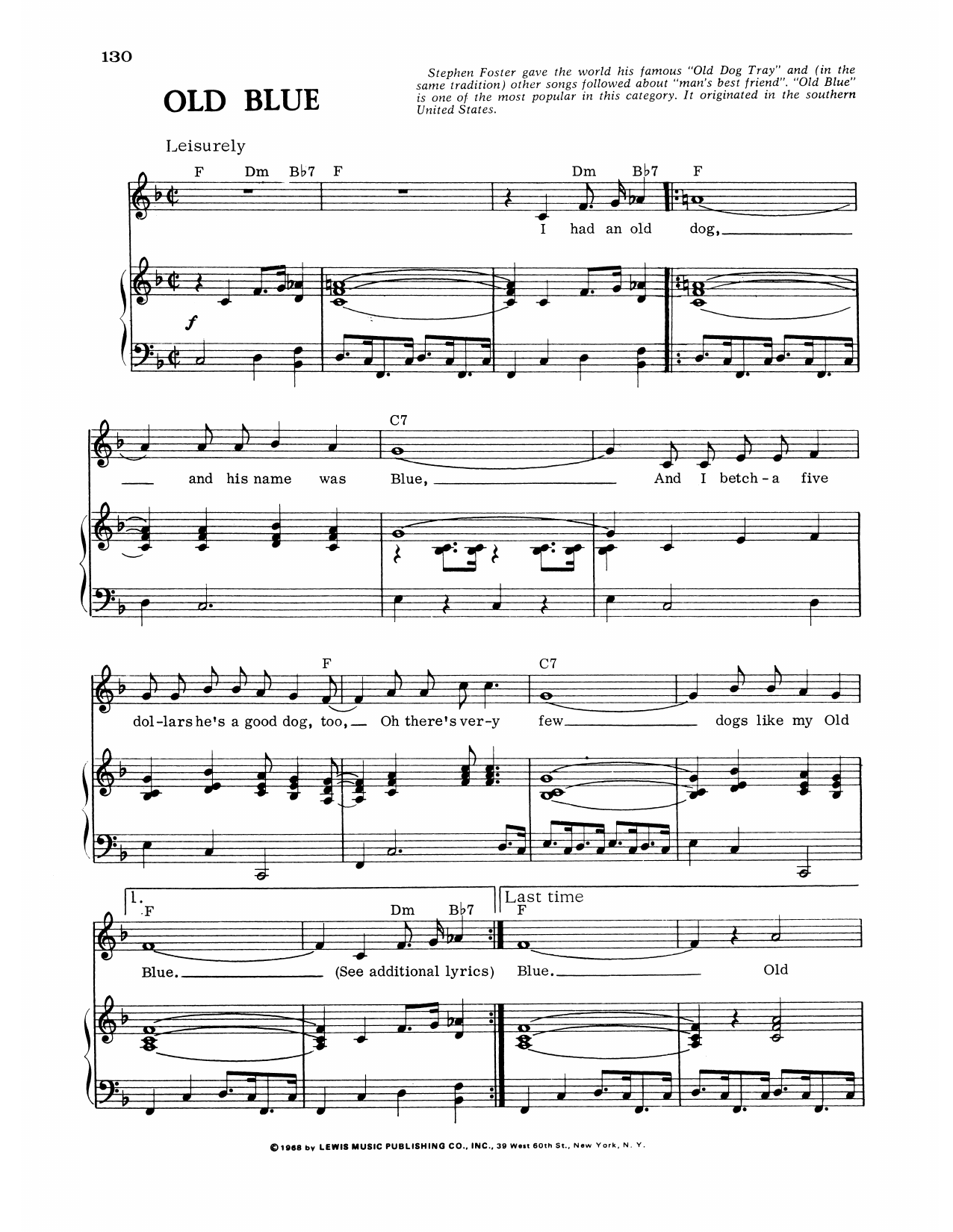 19th Century American South Old Blue sheet music notes and chords arranged for Piano, Vocal & Guitar Chords (Right-Hand Melody)