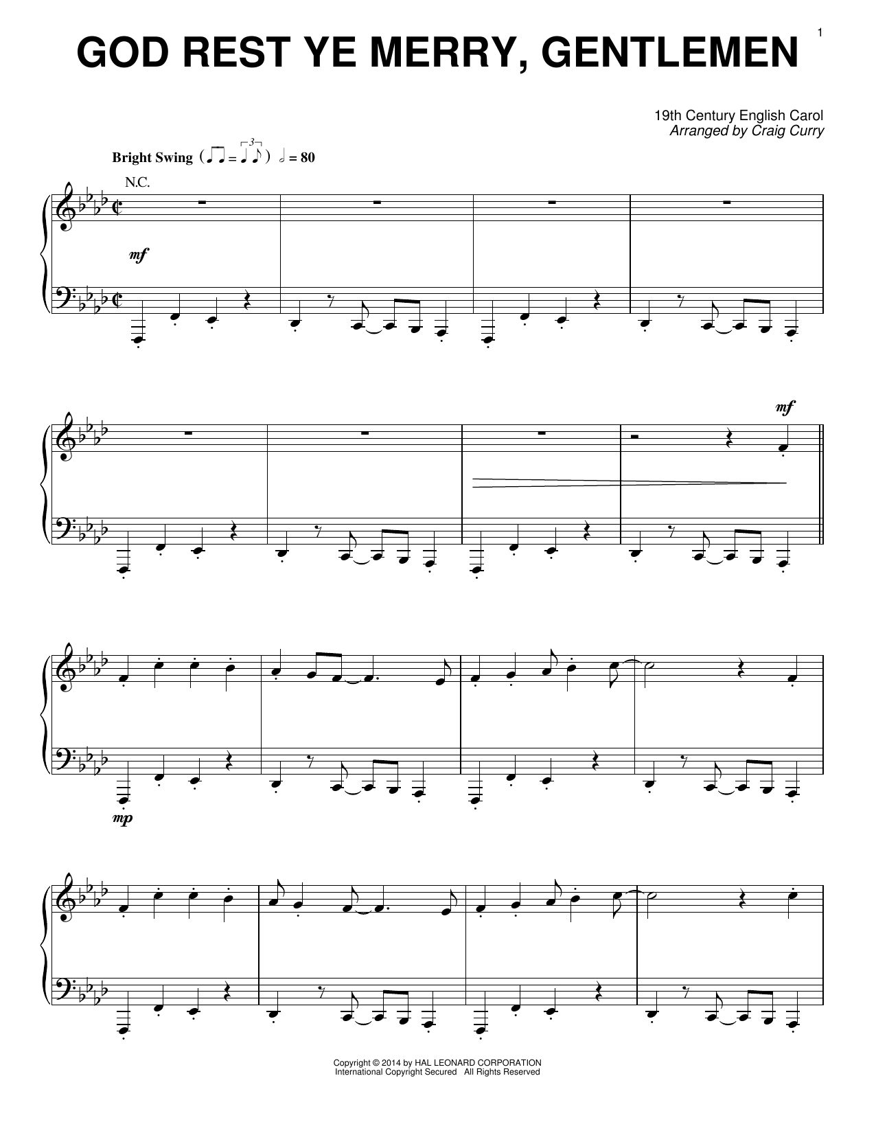 19th Century English Carol God Rest Ye Merry, Gentlemen (arr. Craig Curry) sheet music notes and chords arranged for Piano Solo
