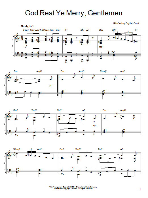 19th Century English Carol God Rest Ye Merry, Gentlemen sheet music notes and chords arranged for Piano Solo
