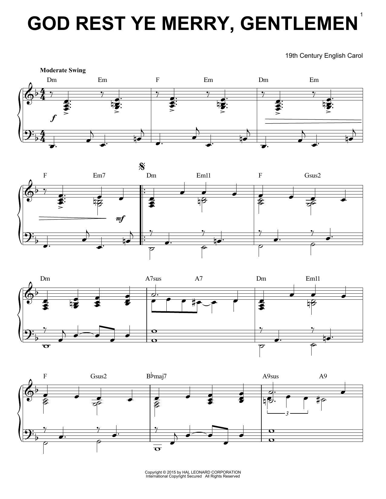 19th Century English Carol God Rest Ye Merry, Gentlemen [Jazz version] (arr. Brent Edstrom) sheet music notes and chords arranged for Piano Solo