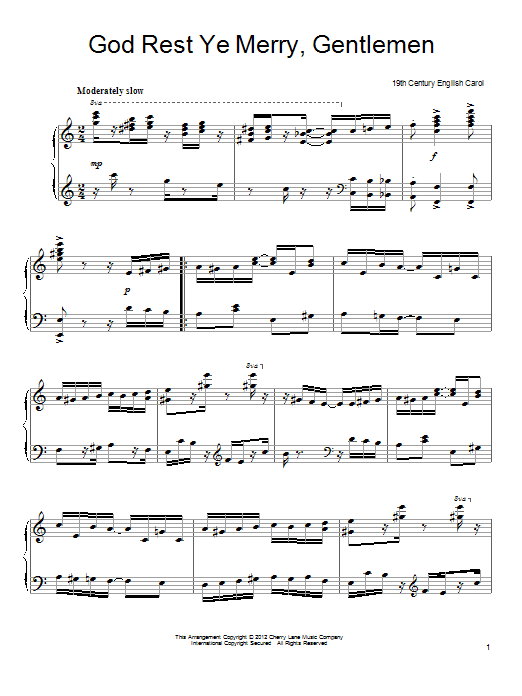 19th Century English Carol God Rest Ye Merry, Gentlemen [Ragtime version] sheet music notes and chords arranged for Piano Solo