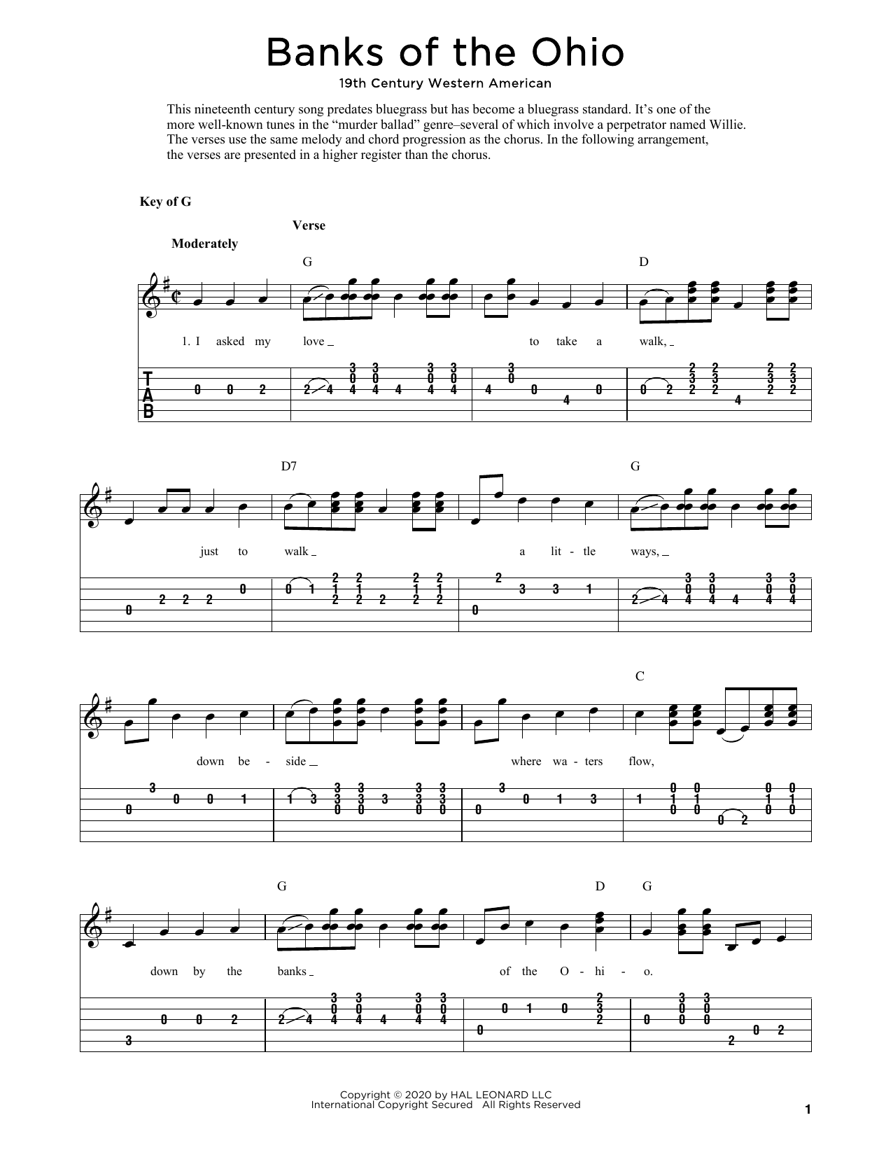 19th Century Western American Banks Of The Ohio (arr. Fred Sokolow) sheet music notes and chords arranged for Solo Guitar