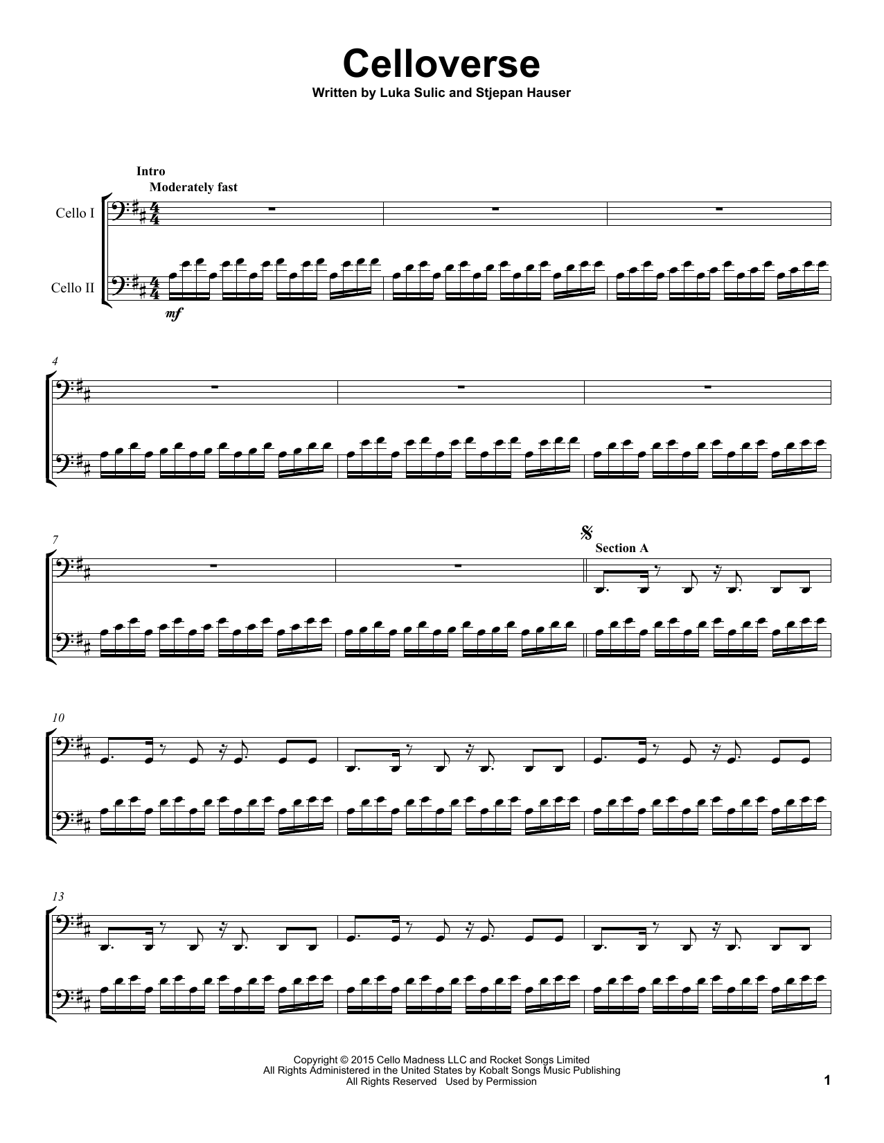 2Cellos Celloverse sheet music notes and chords arranged for Cello Duet