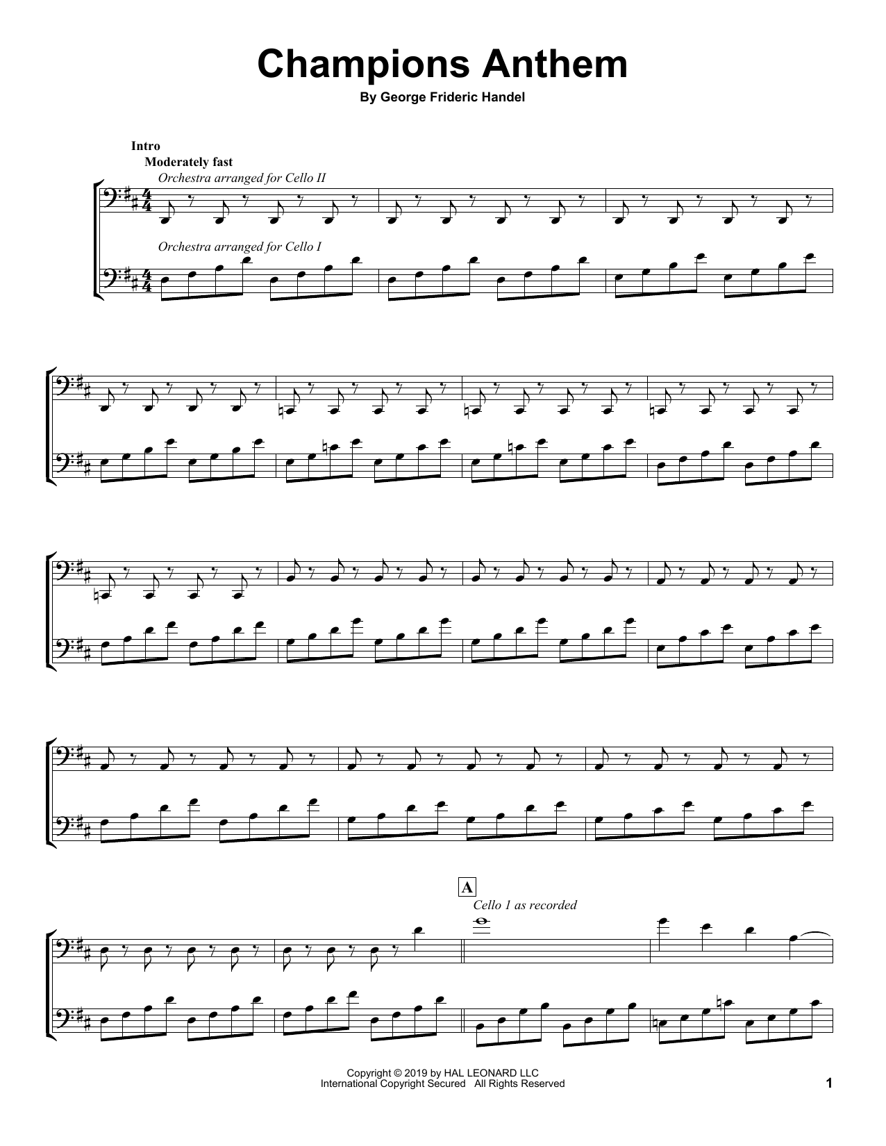 2Cellos Champions Anthem sheet music notes and chords arranged for Cello Duet