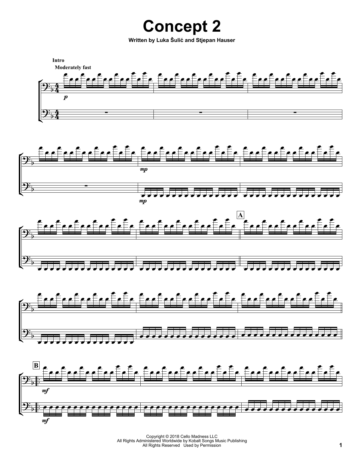 2Cellos Concept2 sheet music notes and chords arranged for Cello Duet