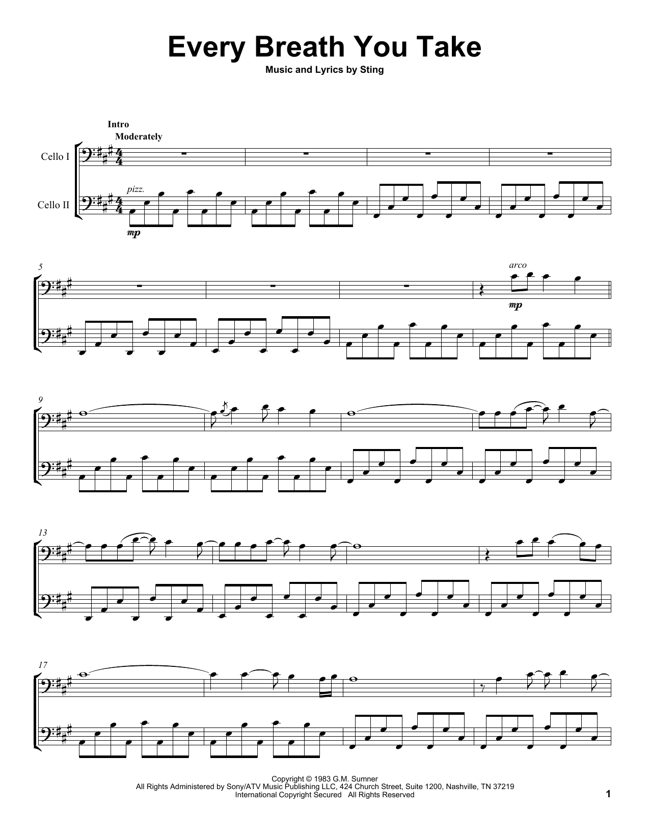 2Cellos Every Breath You Take sheet music notes and chords arranged for Cello Duet