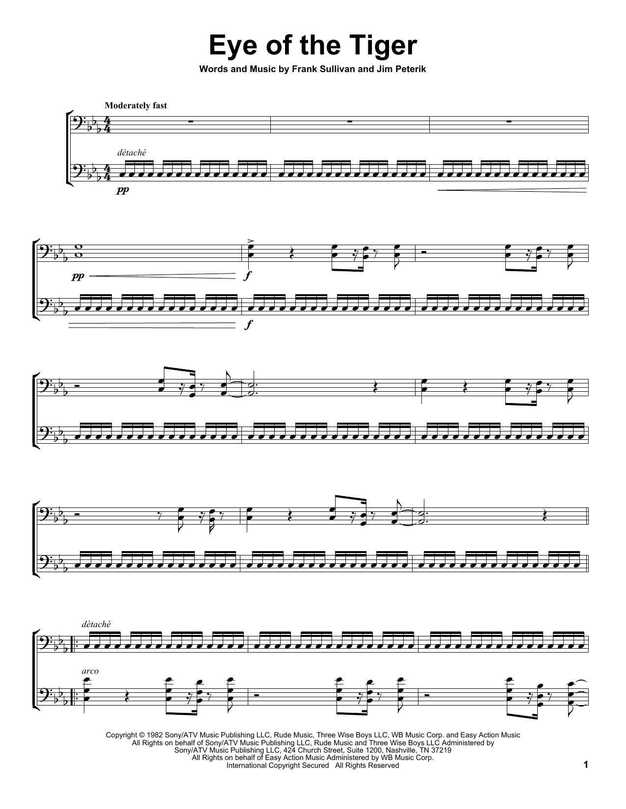2Cellos Eye Of The Tiger sheet music notes and chords arranged for Cello Duet